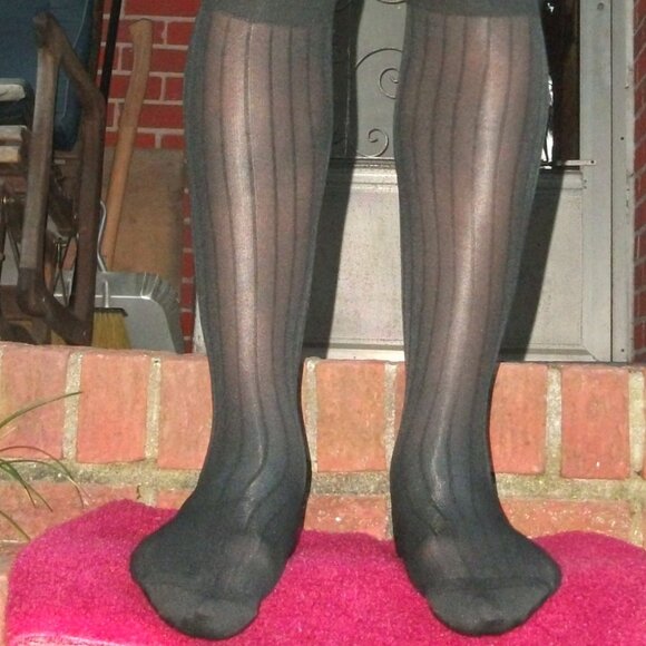 Mens Sheer Nylon OTC Thick N Thin Socks, TNT's Cap Toe and Heel, Black SZ 10-13 - Picture 4 of 16